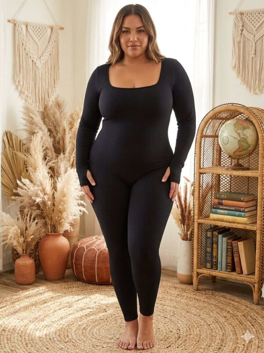 NWOT Bodysuit One-Piece Seamless Ribbed Long Sleeve Black | Size XXL